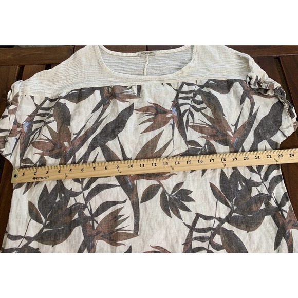 Lungo L'Arno Italy Made 1X Floral Rolled Sleeves Floral Blouse 100% Linen - Picture 7 of 9